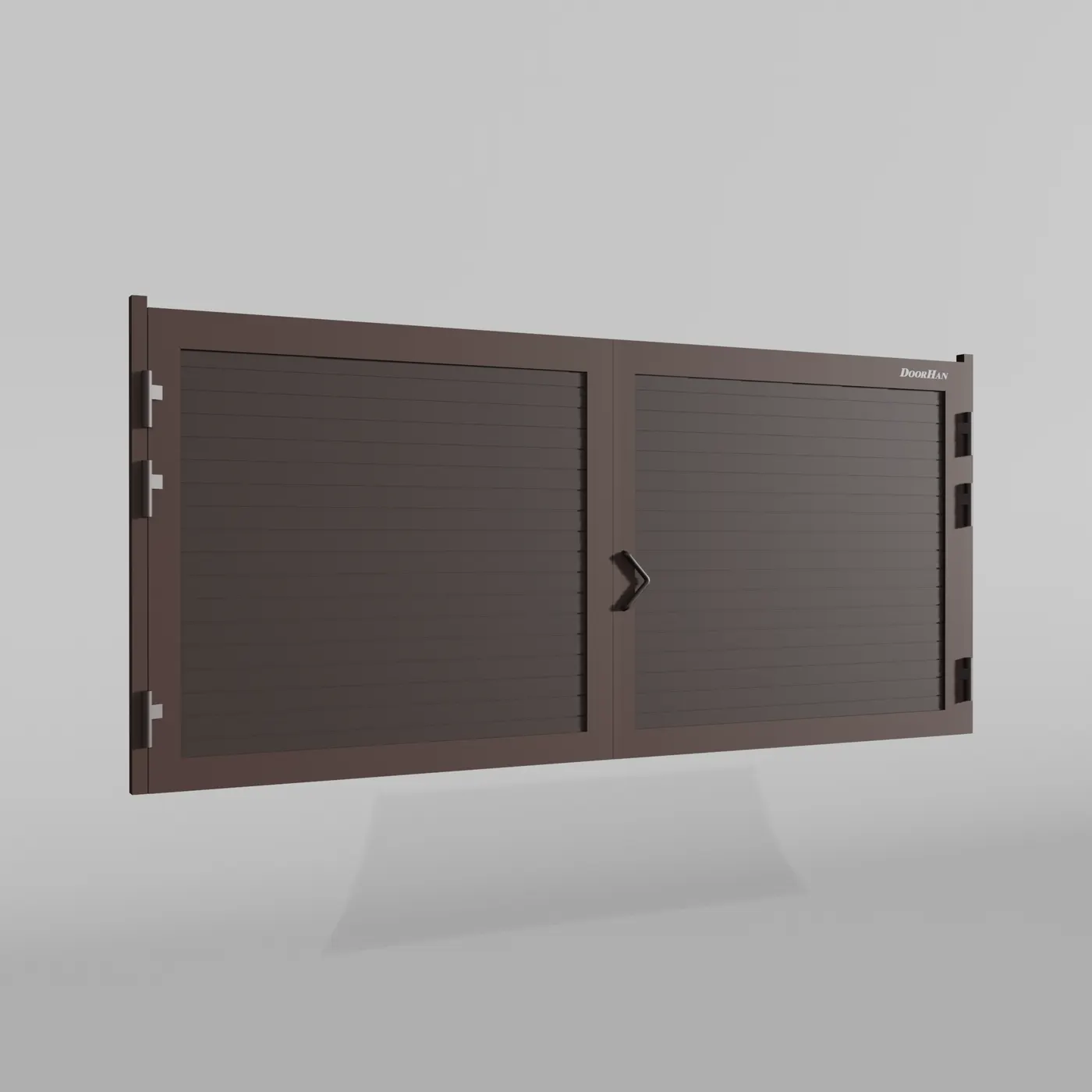 Распашные ворота DoorHan 2100х2000 цвета RAL 8017 (коричнево-красный) с дизайном «доска» с автоматикой